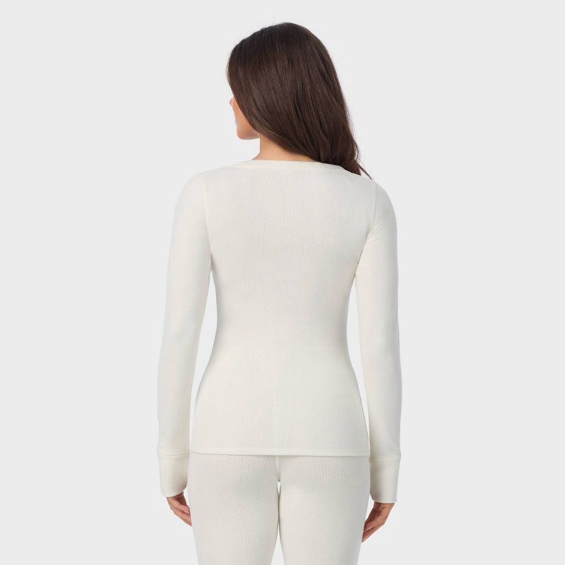 slide 2 of 7, Warm Essentials by Cuddl Duds Women's Pointelle Top - Ivory L, 1 ct