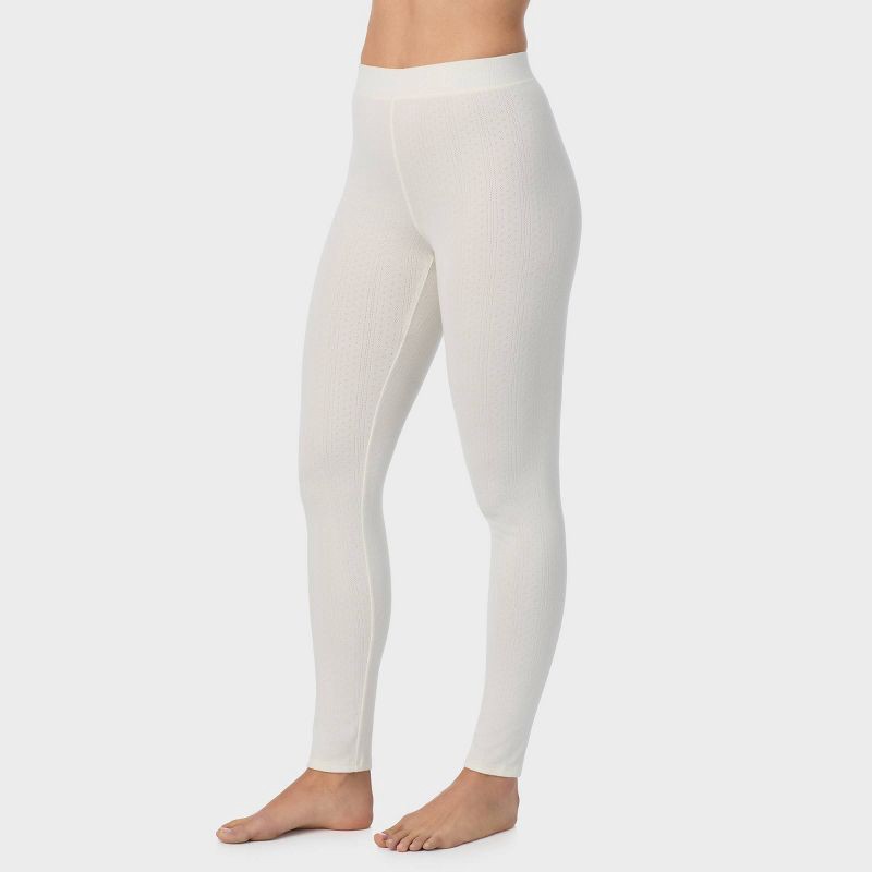 slide 3 of 5, Warm Essentials by Cuddl Duds Women's Pointelle Leggings - Ivory L, 1 ct