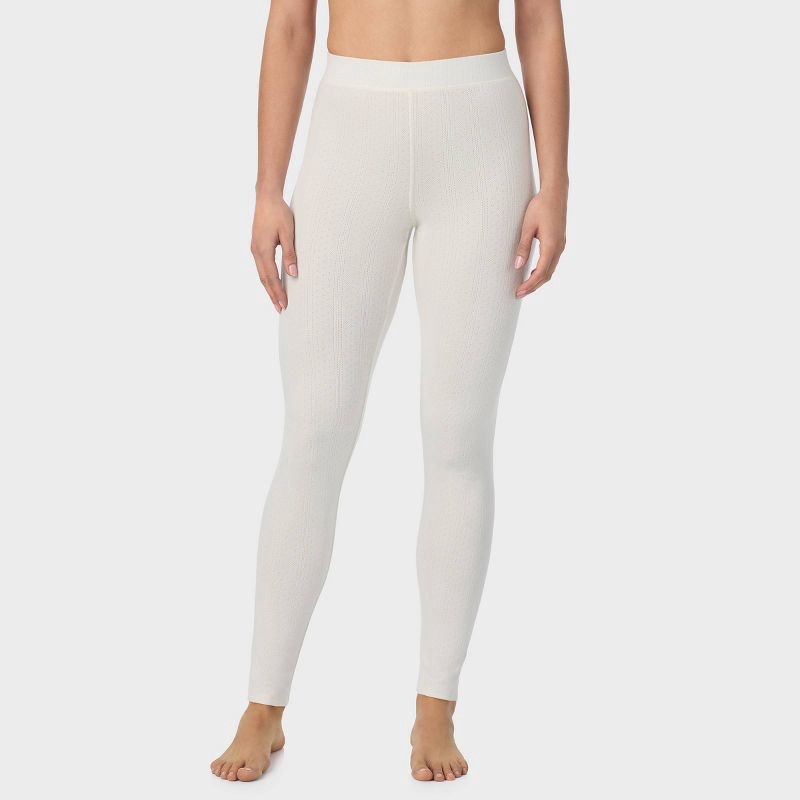 slide 1 of 5, Warm Essentials by Cuddl Duds Women's Pointelle Leggings - Ivory L, 1 ct