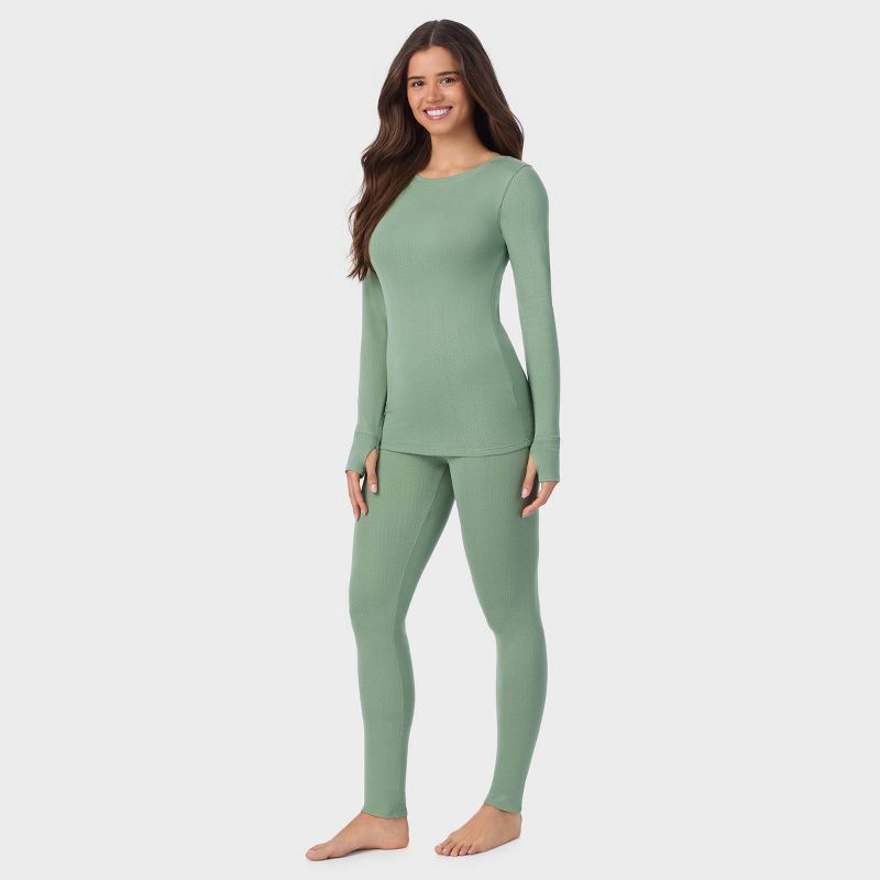 slide 3 of 7, Warm Essentials by Cuddl Duds Women's Pointelle Top - Sage Green S, 1 ct