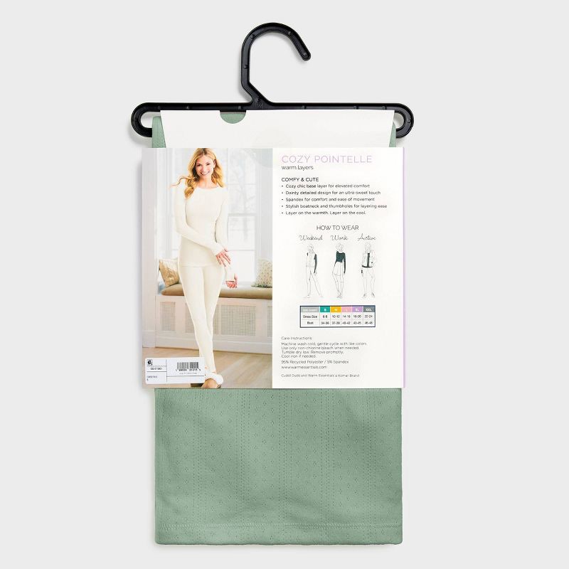 slide 7 of 7, Warm Essentials by Cuddl Duds Women's Pointelle Top - Sage Green L, 1 ct