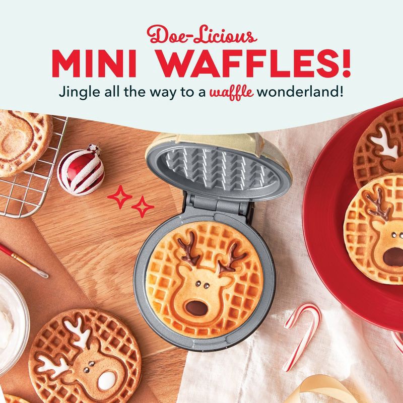 slide 3 of 7, Dash Reindeer Mini Waffle Maker, 1 ct
