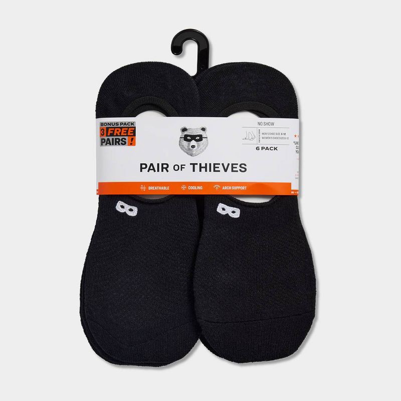 slide 5 of 6, Pair of Thieves BOWO 3+3 Bonus pack No Show Socks - Black 8-12, 1 ct