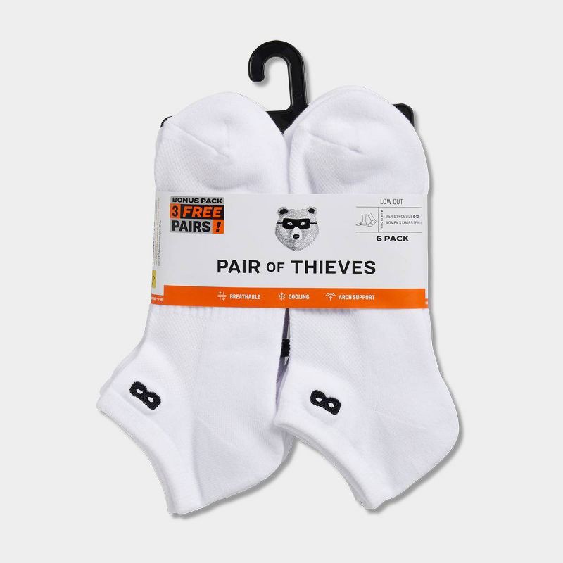 slide 3 of 5, Pair of Thieves BOWO 3+3 Bonus pack Low Cut Socks - White 8-12, 1 ct
