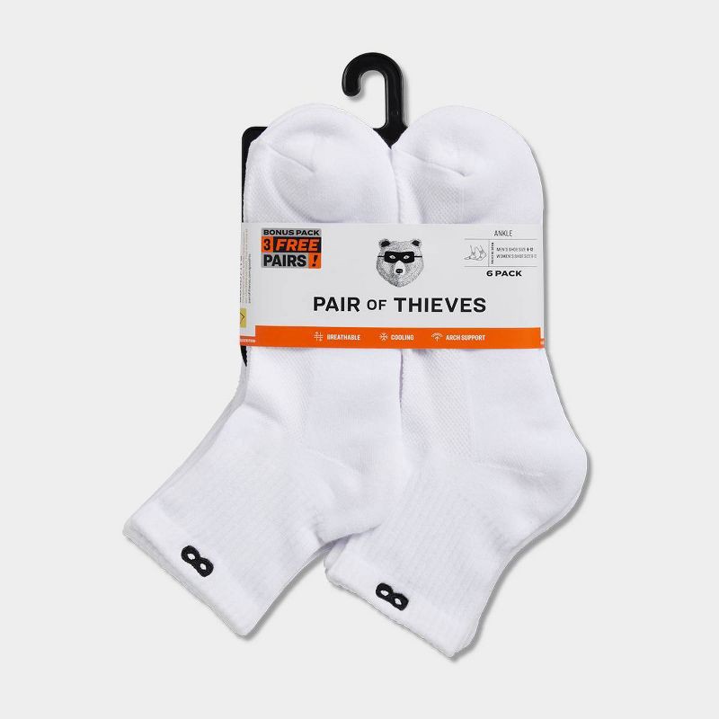 slide 6 of 6, Pair of Thieves BOWO 3+3 Bonus pack Ankle Socks - White 8-12, 1 ct