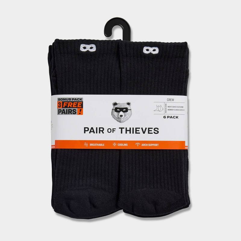 slide 2 of 6, Pair of Thieves BOWO 3+3 Bonus pack Crew Socks - Black 8-12, 1 ct