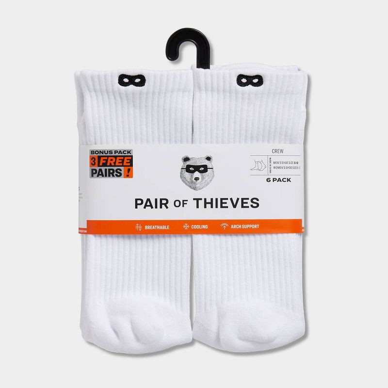 slide 3 of 6, Pair of Thieves BOWO 3+3 Bonus pack Crew Socks - White 8-12, 1 ct