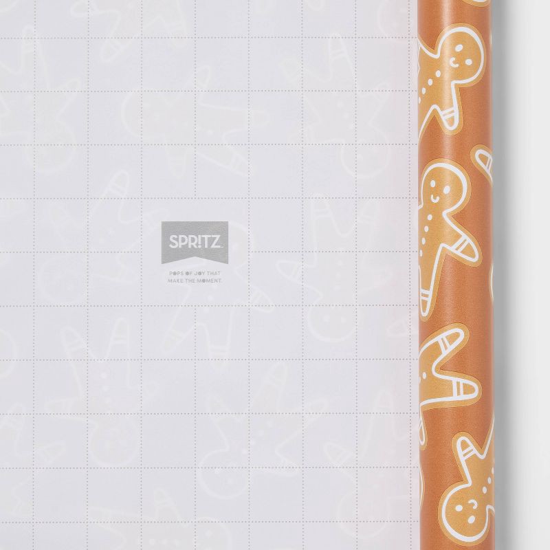 slide 3 of 3, 96"x30" Gingerbread Christmas Gift Wrapping Paper Brown - Spritz™, 1 ct