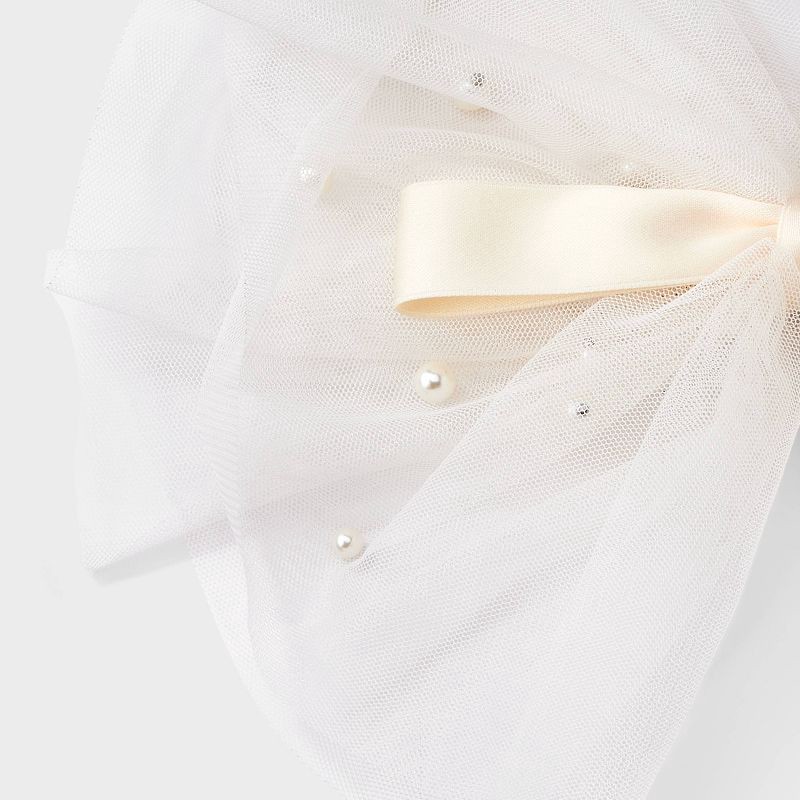 slide 2 of 2, Satin Pearl Tulle Tail Bow Hair Barrette - A New Day™ Ivory, 1 ct