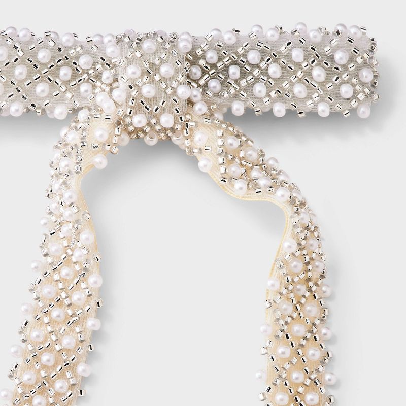 slide 2 of 2, Beaded Pearl Argyle Bow Hair Barrette - A New Day™ Ivory, 1 ct