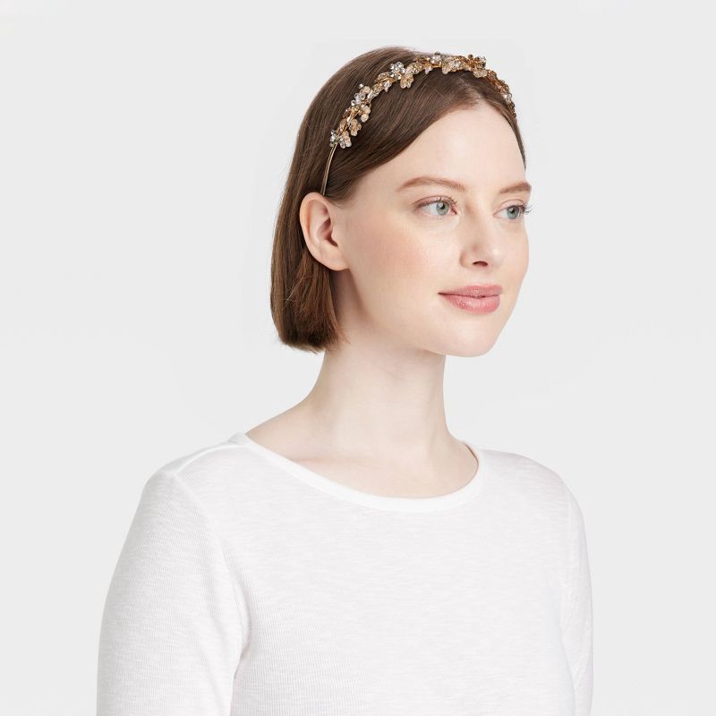 slide 2 of 3, Rhinestone and Pearl Flower Cluster Hair Headband - A New Day™ Ivory, 1 ct