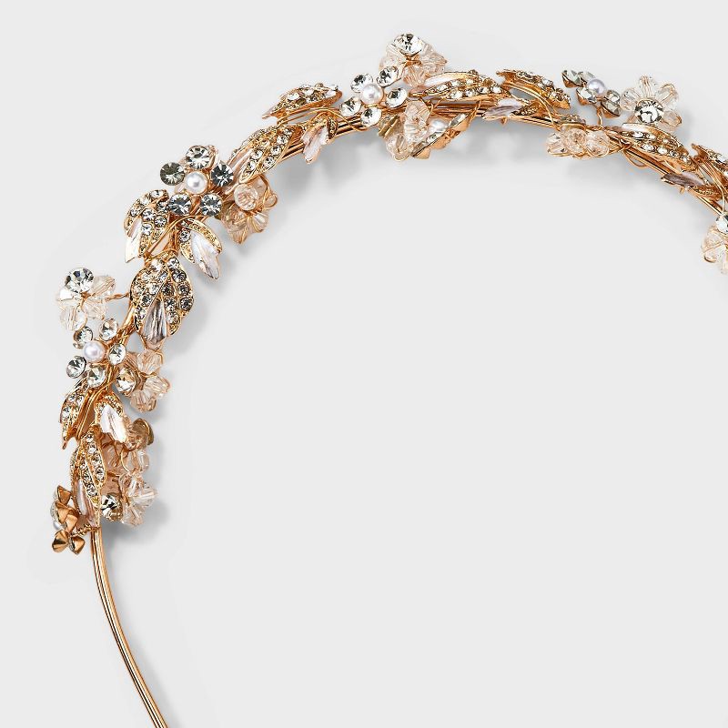slide 3 of 3, Rhinestone and Pearl Flower Cluster Hair Headband - A New Day™ Ivory, 1 ct