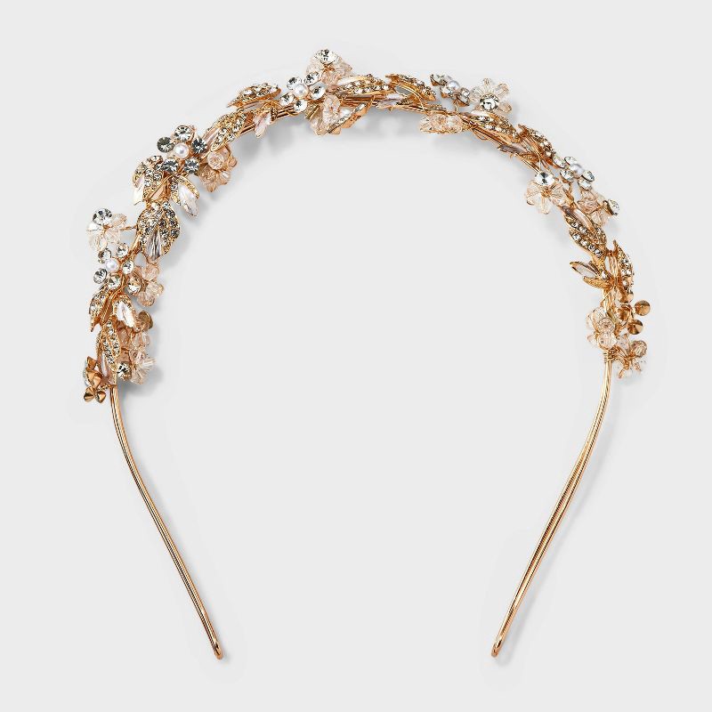 slide 1 of 3, Rhinestone and Pearl Flower Cluster Hair Headband - A New Day™ Ivory, 1 ct