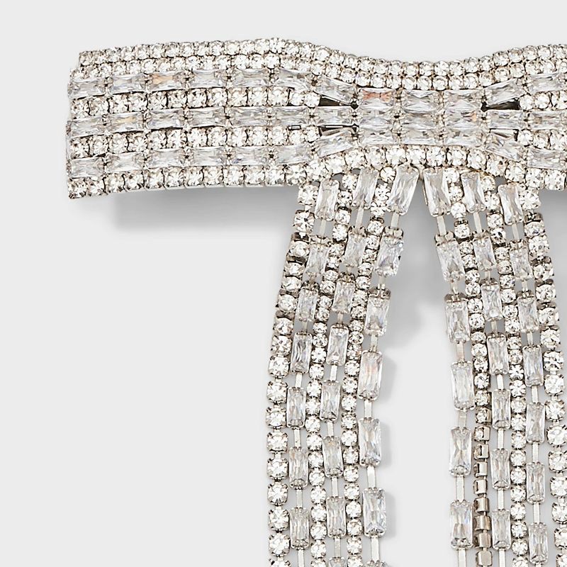 slide 3 of 3, Rhinestone Chain Tail Bow Hair Barrette - A New Day™ Ivory, 1 ct