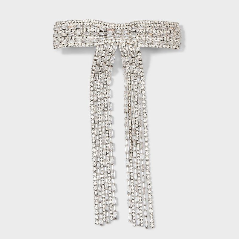 slide 1 of 3, Rhinestone Chain Tail Bow Hair Barrette - A New Day™ Ivory, 1 ct