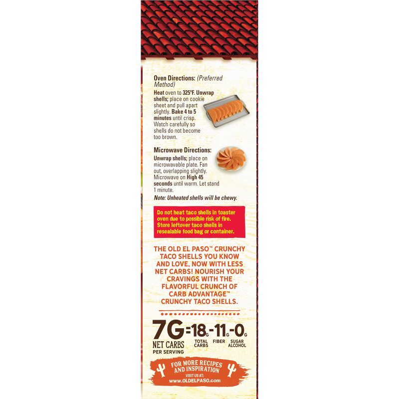 slide 7 of 7, Old El Paso Carb Advantage Nacho Cheese Flavored Crunchy Taco Shells - 3.95oz/8ct, 3.95 oz, 8 ct