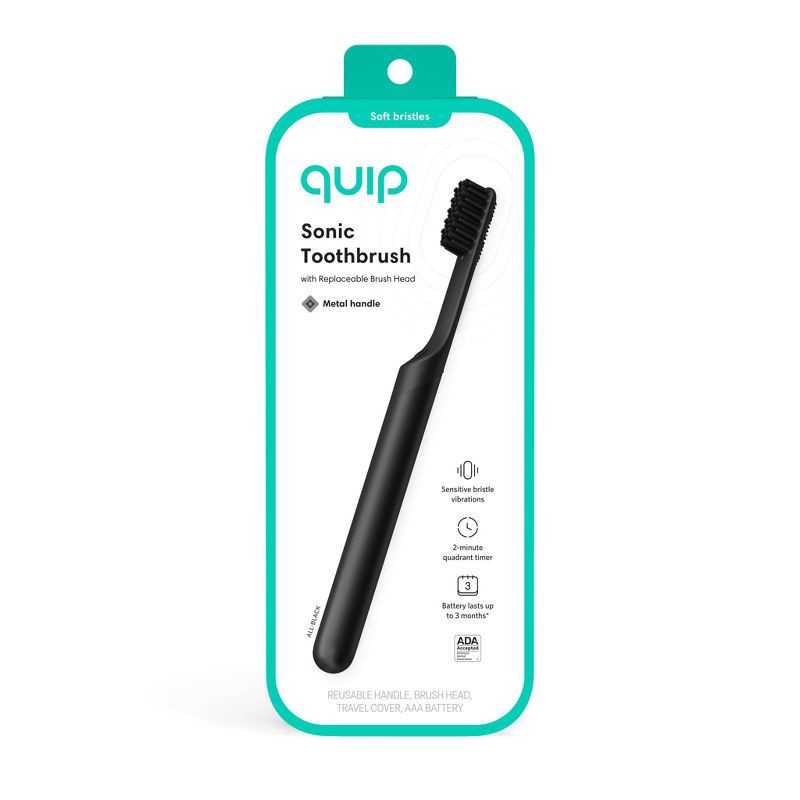 slide 14 of 15, quip Sonic Electric Metal Toothbrush and Travel Case - Black, 1 ct