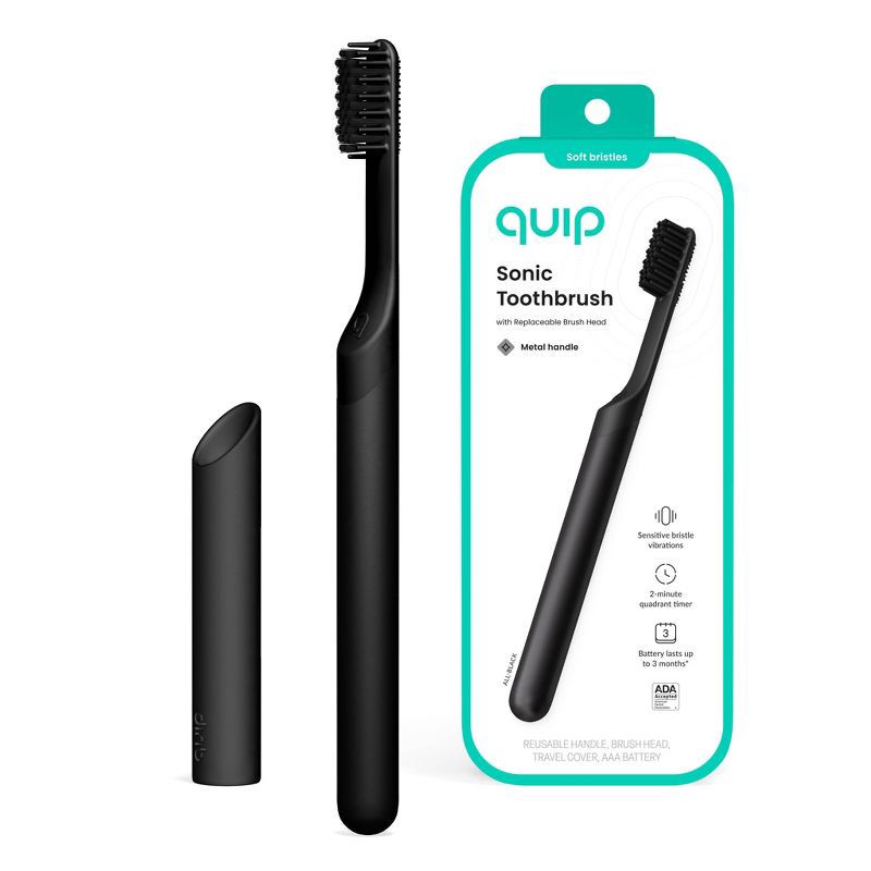slide 1 of 15, quip Sonic Electric Metal Toothbrush and Travel Case - Black, 1 ct