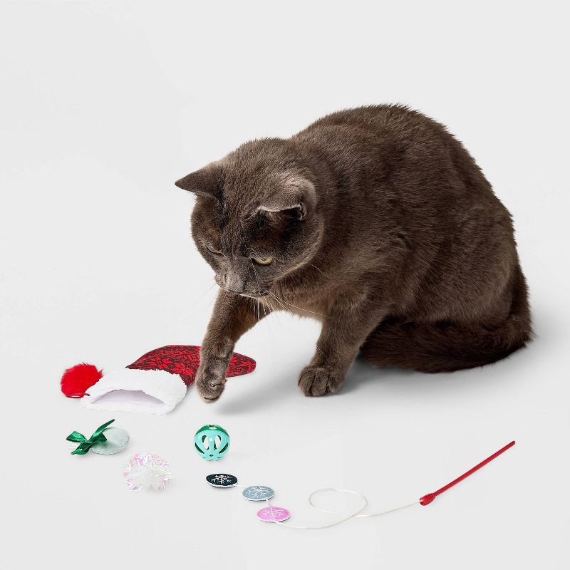 slide 3 of 3, Crinkle Stocking Cat Ball Plush Toy Set - 5pcs - Boots & Barkley™, 5 ct