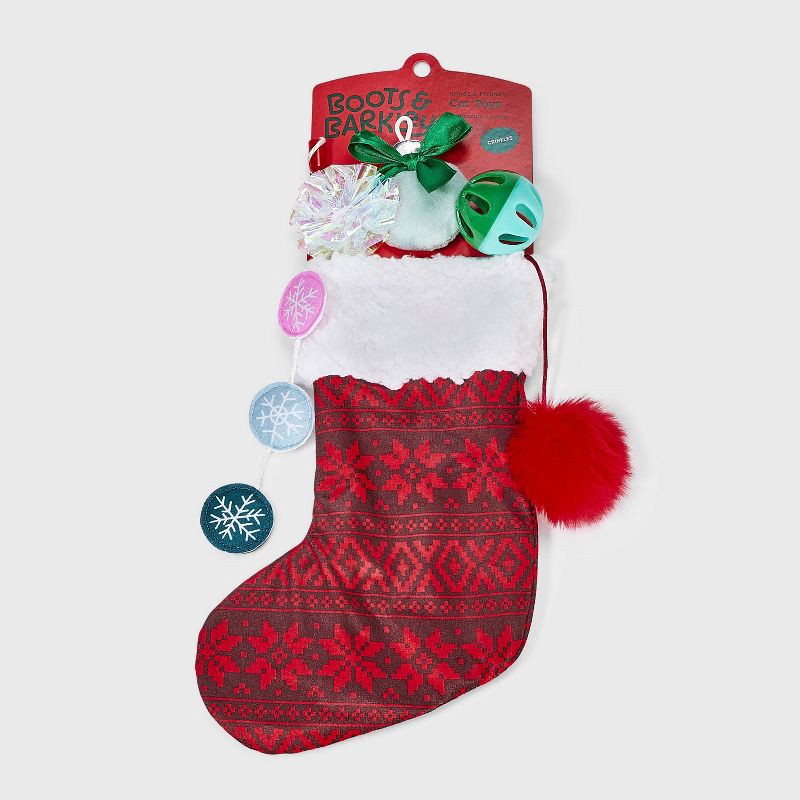 slide 1 of 3, Crinkle Stocking Cat Ball Plush Toy Set - 5pcs - Boots & Barkley™, 5 ct