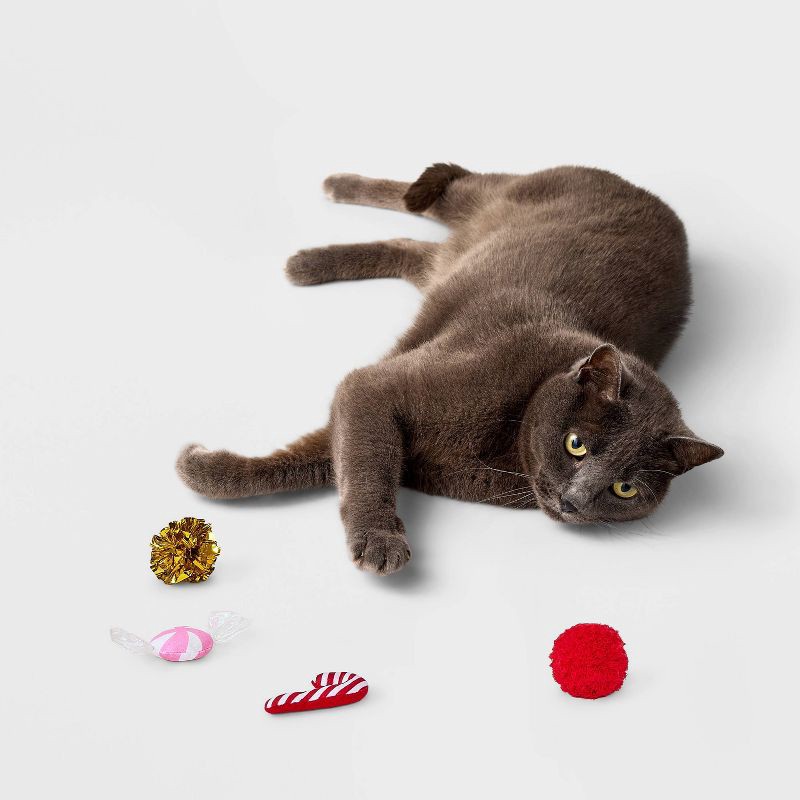 slide 3 of 3, Ornament Cat Ball Plush Toy Set - 4pcs - Boots & Barkley™, 4 ct