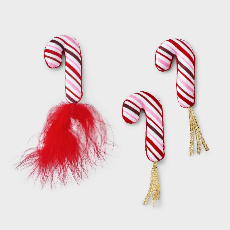 slide 1 of 3, Candy Cane Cat Plush Toy Set - 3pcs - Boots & Barkley™, 3 ct