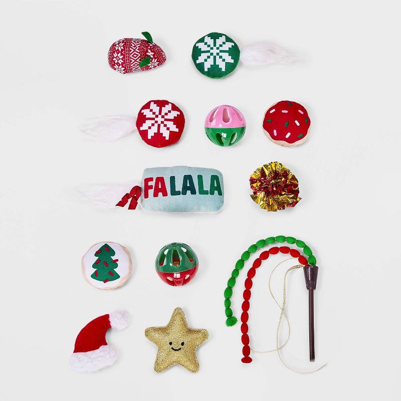 slide 2 of 3, Advent Calendar Cat Ball Plush Toy Set - 12pcs - Boots & Barkley™, 12 ct