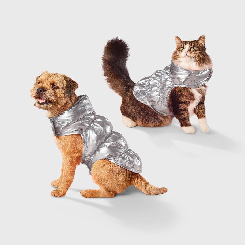 slide 1 of 3, Puffer Dog Vest - Boots & Barkley™ Metallic Silver XS, 1 ct