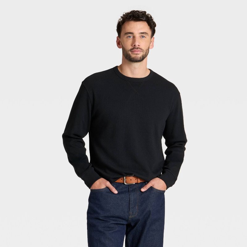 slide 1 of 3, Men's Vintage Textured Crewneck Long Sleeve Shirt - Goodfellow & Co™ Black S, 1 ct