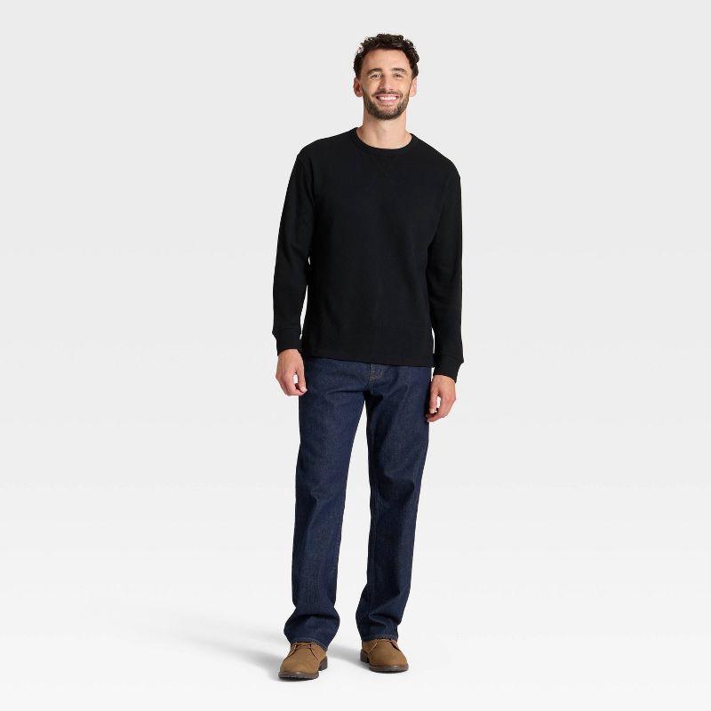 slide 3 of 3, Men's Vintage Textured Crewneck Long Sleeve Shirt - Goodfellow & Co™ Black L, 1 ct