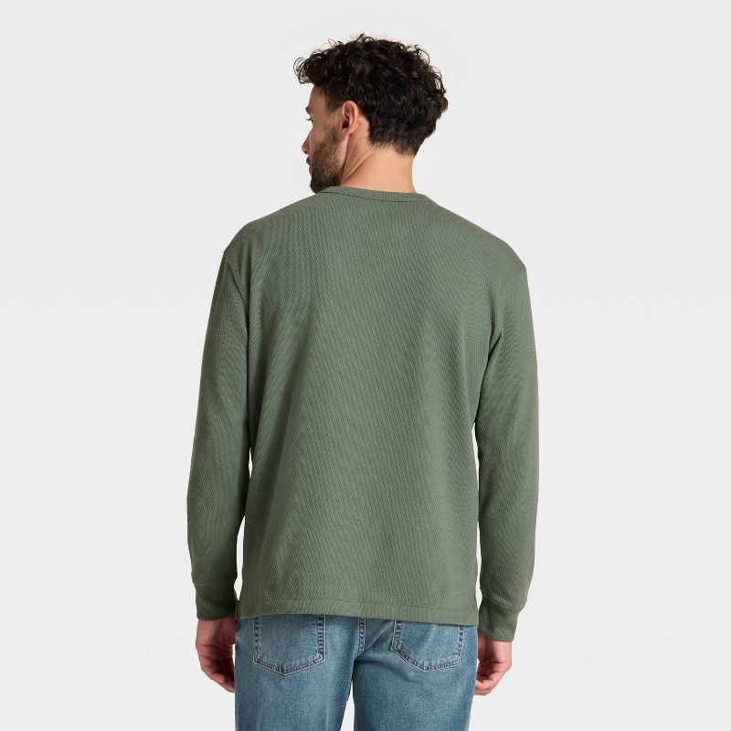 slide 3 of 3, Men's Vintage Textured Crewneck Long Sleeve Shirt - Goodfellow & Co™ Green L, 1 ct