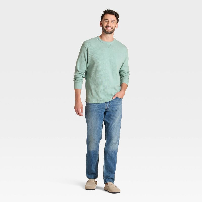 slide 3 of 3, Men's Vintage Textured Crewneck Long Sleeve Shirt - Goodfellow & Co™ Light Blue M, 1 ct