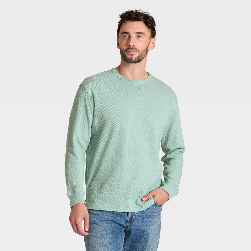 slide 1 of 3, Men's Vintage Textured Crewneck Long Sleeve Shirt - Goodfellow & Co™ Light Blue L, 1 ct