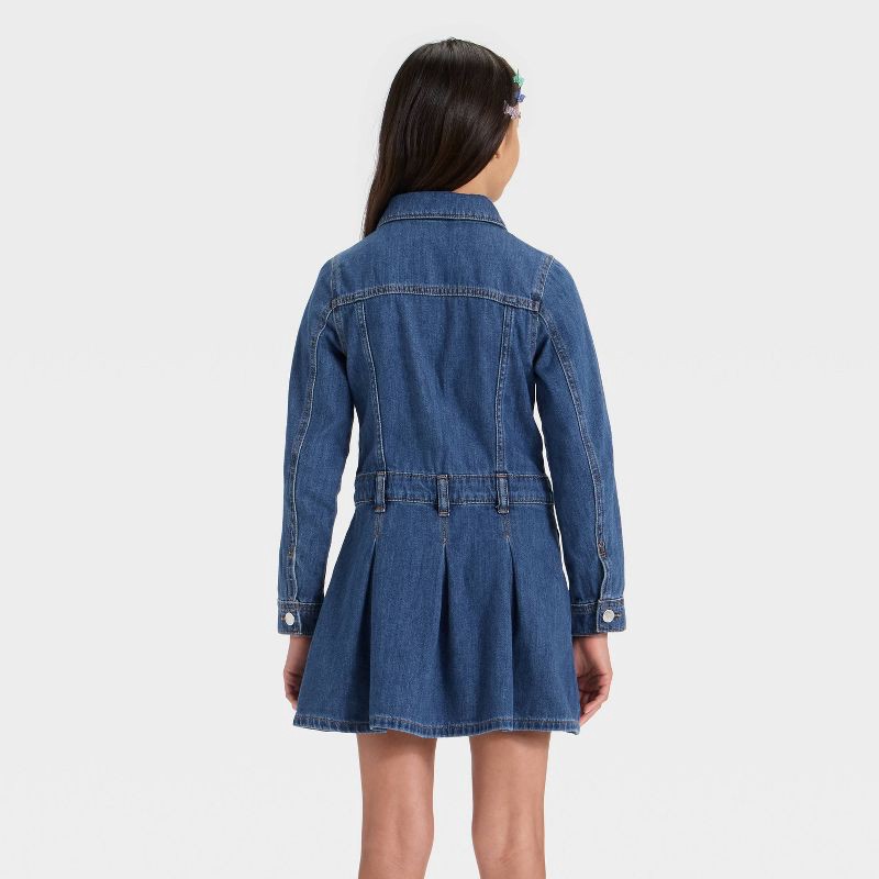 slide 2 of 3, Girls' Long Sleeve Denim Dress - Cat & Jack™ Dark Wash M, 1 ct