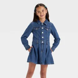 Girls' Long Sleeve Denim Dress - Cat & Jack™ Dark Wash M