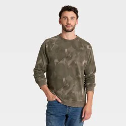 Men's Camo Print Vintage French Terry Crewneck Sweatshirt - Goodfellow & Co™ Olive Green S