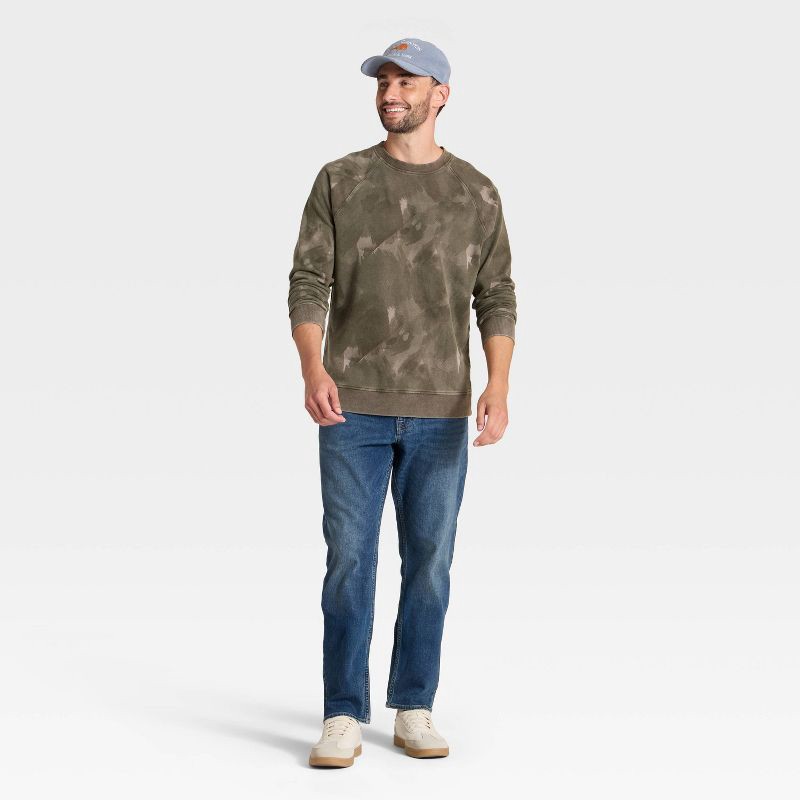 slide 3 of 3, Men's Camo Print Vintage French Terry Crewneck Sweatshirt - Goodfellow & Co™ Olive Green XL, 1 ct