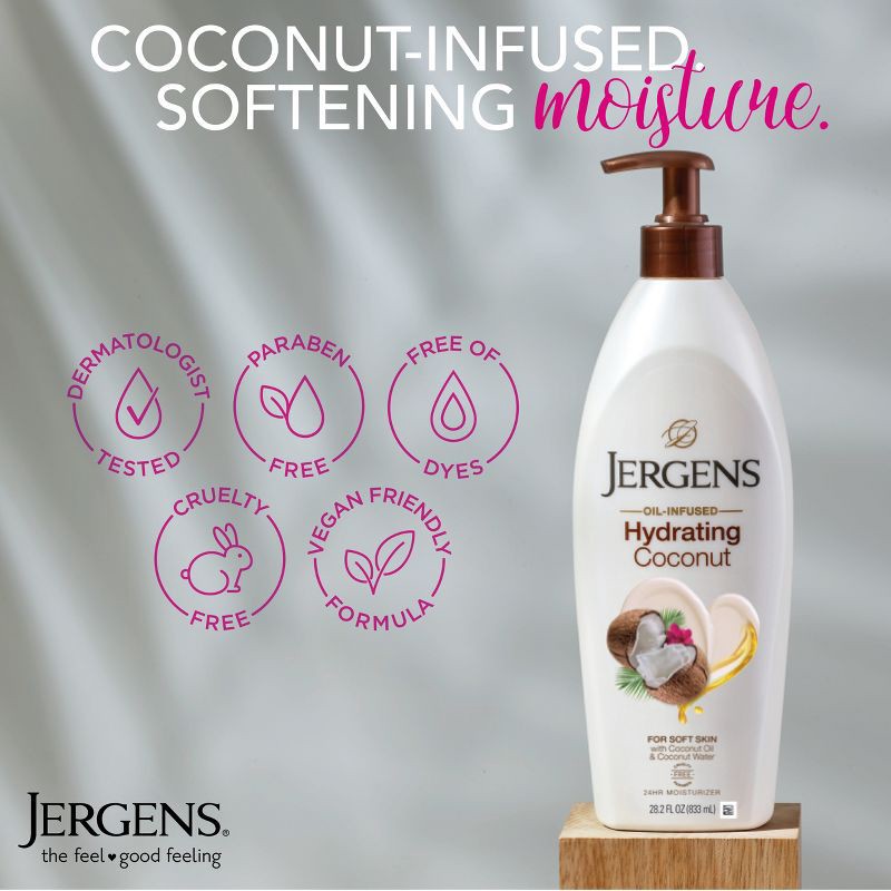 slide 4 of 6, Jergens Hydrating Coconut Hand and Body Lotion for Dry Skin - 28.2 fl oz, 28.2 fl oz
