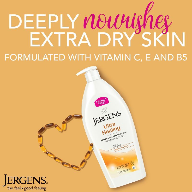 slide 3 of 8, Jergens Ultra Healing Hand and Body Moisturizing Lotion for Dry Skin with Vitamins C, E and B5 - 33.8 fl oz, 5 x 33.8 fl oz