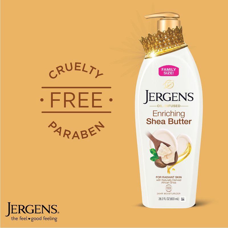 slide 4 of 8, Jergens Enriching Shea Butter Lotion for Body and Hands with 24-Hour Moisture – 28.2 fl oz, 28.2 fl oz