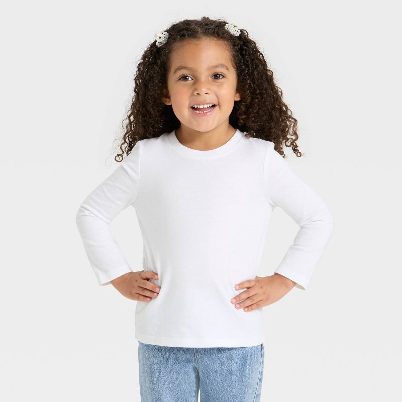 slide 1 of 3, Toddler Girls' Long Sleeve Solid T-Shirt - Cat & Jack™ White 3T, 1 ct
