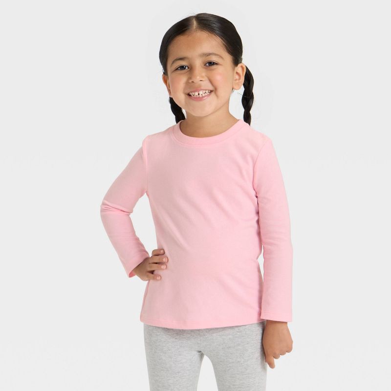 slide 1 of 3, Toddler Girls' Long Sleeve Solid T-Shirt - Cat & Jack™ Pink 5T, 1 ct