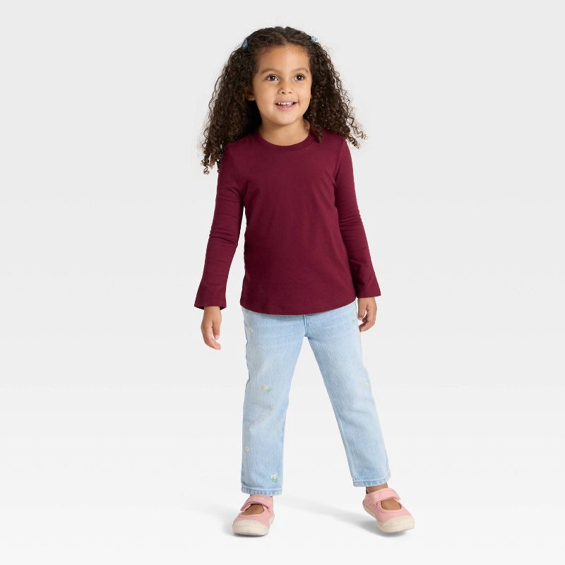 slide 3 of 3, Toddler Girls' Long Sleeve Solid T-Shirt - Cat & Jack™ Burgundy 5T, 1 ct