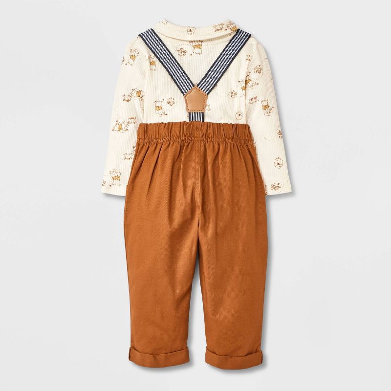 slide 2 of 4, Baby Boys' 2pc Disney Winnie the Pooh Long Sleeve Bodysuit & Pants Suspender Set - Brown 12M, 2 ct