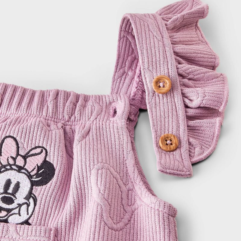 slide 4 of 5, Baby Girls' 2pc Disney Minnie Mouse Long Sleeve T-Shirt & Embossed Overalls Set - Pink 0-3M, 2 ct