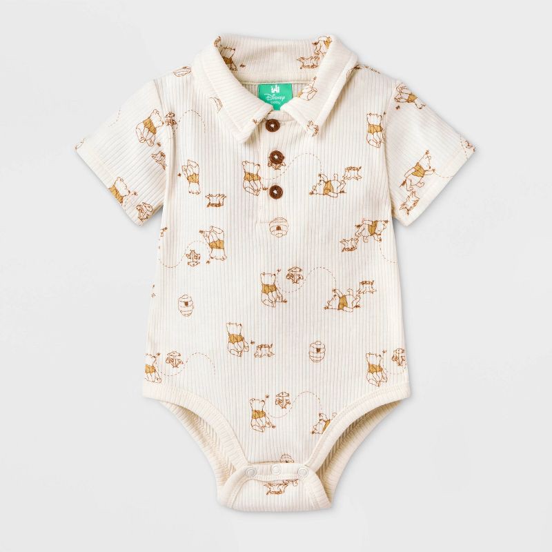 slide 3 of 4, Baby Boys' 2pc Disney Winnie the Pooh Short Sleeve Bodysuit & Shorts Suspender Set - Brown Newborn, 2 ct
