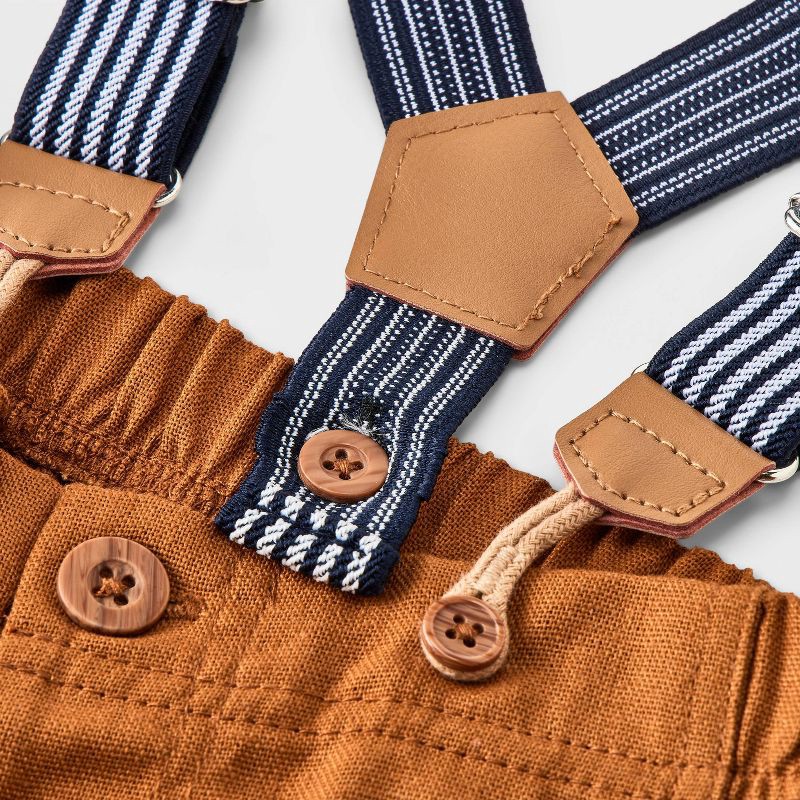 slide 4 of 4, Baby Boys' 2pc Disney Winnie the Pooh Short Sleeve Bodysuit & Shorts Suspender Set - Brown 6-9M, 2 ct