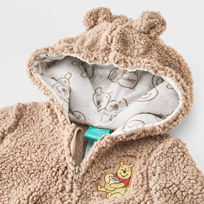 slide 3 of 4, Baby Disney Winnie The Pooh Cozy Hooded Pram Bodysuit - Brown 6-9M, 1 ct
