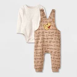 Baby 2pc Disney Winnie The Pooh Long Sleeve Bodysuit & Overalls Set - Tan 18M