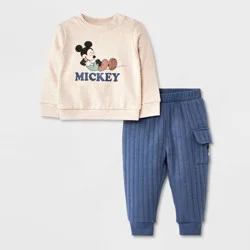 Baby Boys' 2pc Disney Mickey Mouse Pullover & Bottom Set - Gray 0-3M